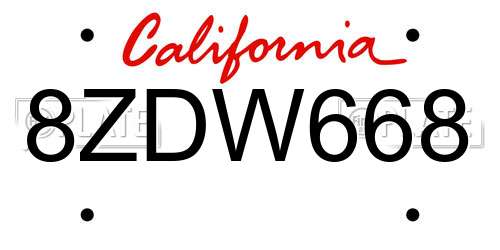 8ZDW668 California License Plate