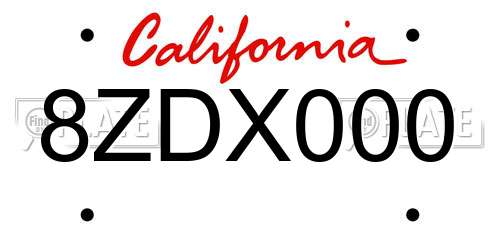 8ZDX000 California License Plate
