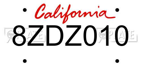 8ZDZ010 California License Plate