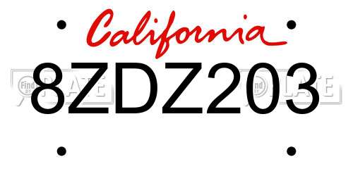 8ZDZ203 California License Plate