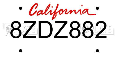 8ZDZ882 California License Plate