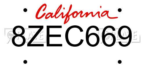 8ZEC669 California License Plate