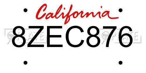 8ZEC876 California License Plate