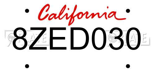 8ZED030 California License Plate