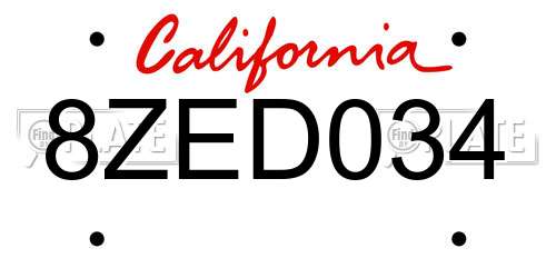 8ZED034 California License Plate