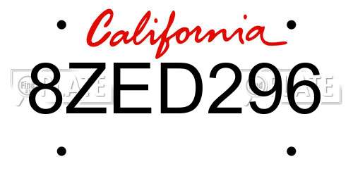 8ZED296 California License Plate