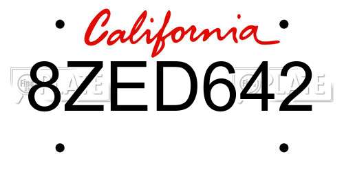 8ZED642 California License Plate