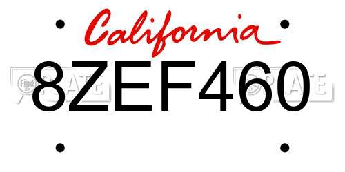 8ZEF460 California License Plate