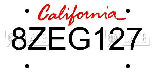 8ZEG127 California License Plate