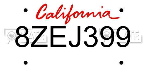 8ZEJ399 California License Plate