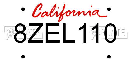 8ZEL110 California License Plate