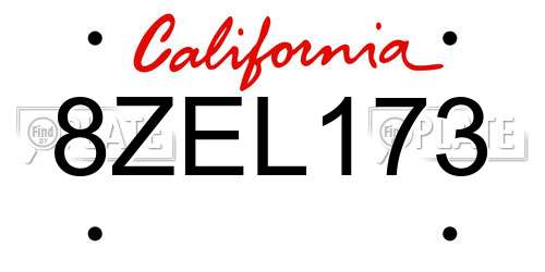 8ZEL173 California License Plate