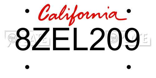 8ZEL209 California License Plate