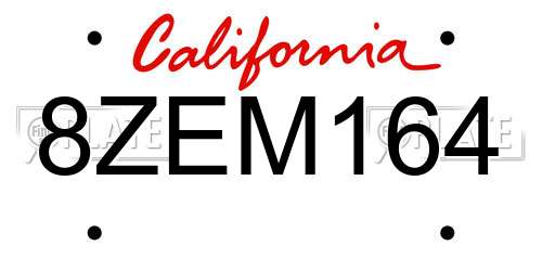 8ZEM164 California License Plate