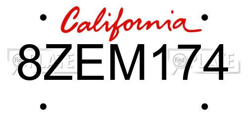 8ZEM174 California License Plate