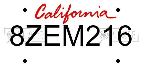 8ZEM216 California License Plate