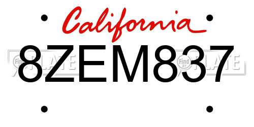 8ZEM837 California License Plate