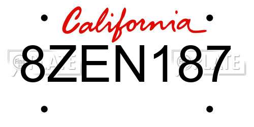 8ZEN187 California License Plate