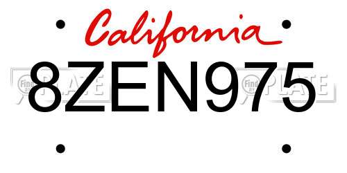 8ZEN975 California License Plate