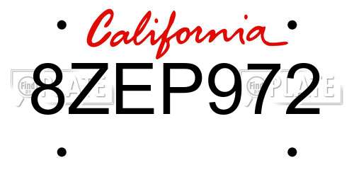8ZEP972 California License Plate