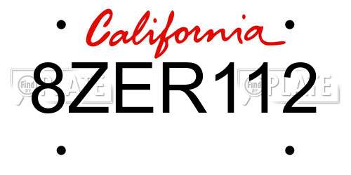 8ZER112 California License Plate
