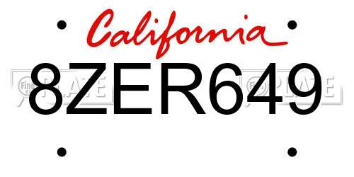 8ZER649 California License Plate