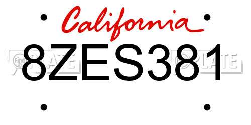 8ZES381 California License Plate