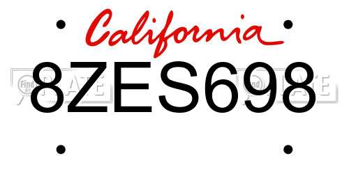 8ZES698 California License Plate