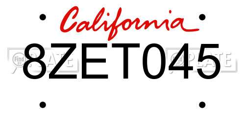 8ZET045 California License Plate