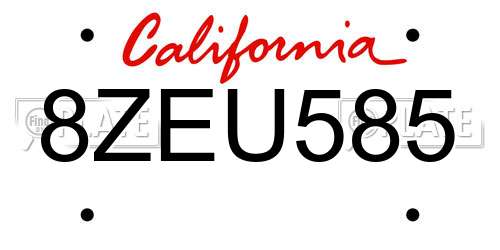 8ZEU585 California License Plate