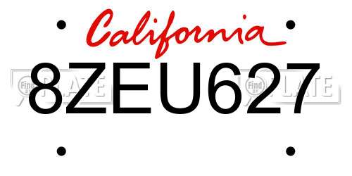 8ZEU627 California License Plate