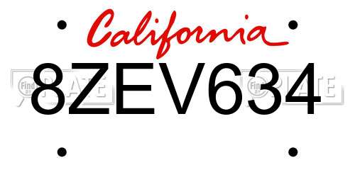 8ZEV634 California License Plate