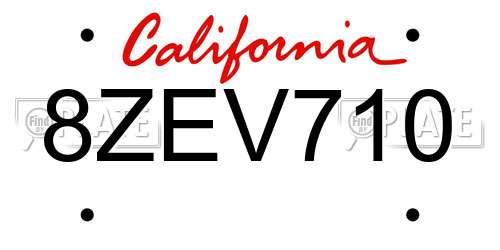 8ZEV710 California License Plate