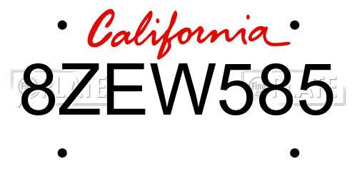 8ZEW585 California License Plate