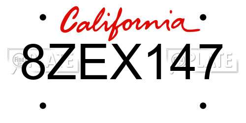 8ZEX147 California License Plate