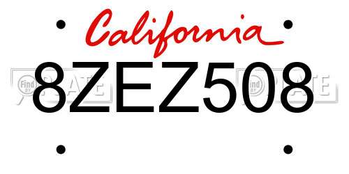 8ZEZ508 California License Plate