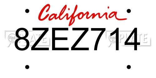 8ZEZ714 California License Plate
