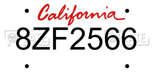 8ZF2566 California License Plate