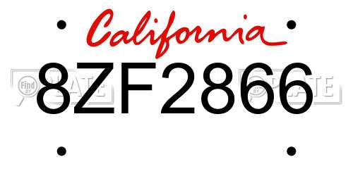 8ZF2866 California License Plate