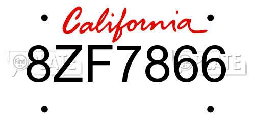 8ZF7866 California License Plate