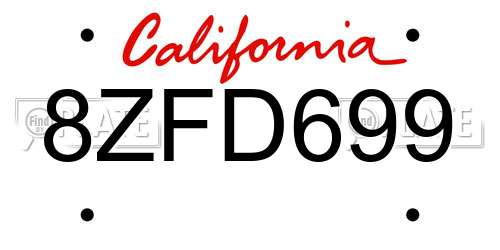 8ZFD699 California License Plate