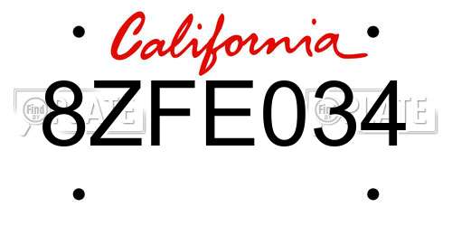 8ZFE034 California License Plate