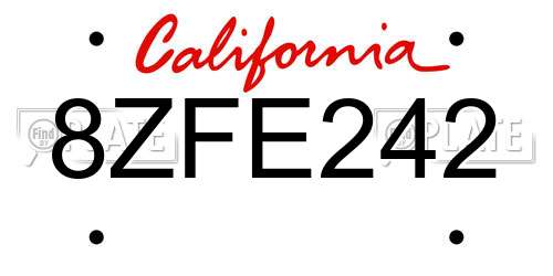 8ZFE242 California License Plate