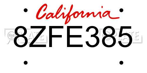 8ZFE385 California License Plate