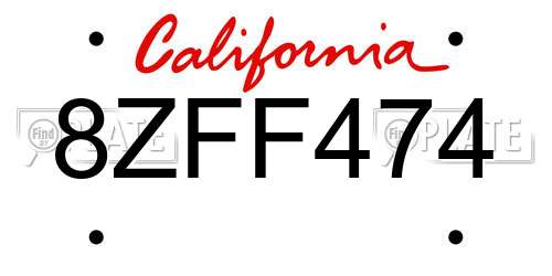 8ZFF474 California License Plate