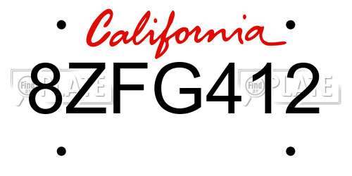 8ZFG412 California License Plate