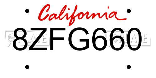 8ZFG660 California License Plate