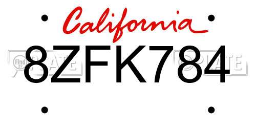 8ZFK784 California License Plate