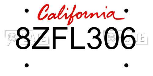 8ZFL306 California License Plate