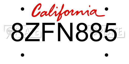 8ZFN885 California License Plate